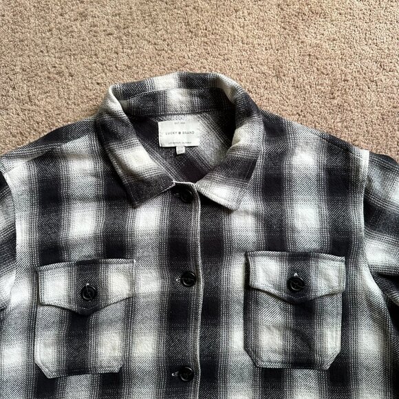 Lucky Brand Shirt Womens 1X Button Up Spread Collar Flannel Plaid Pockets Thick - Picture 4 of 11